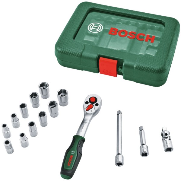 Фото - Набір торцевих голівок Bosch 1/4" з тріскачкою 15 шт. (1.600.A03.EG1)